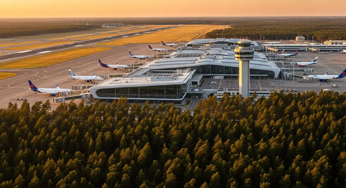 Vue aérienne de l'aéroport de Bordeaux-Mérignac (BOD) — transfert privé VTC à prix fixe depuis Bordeaux