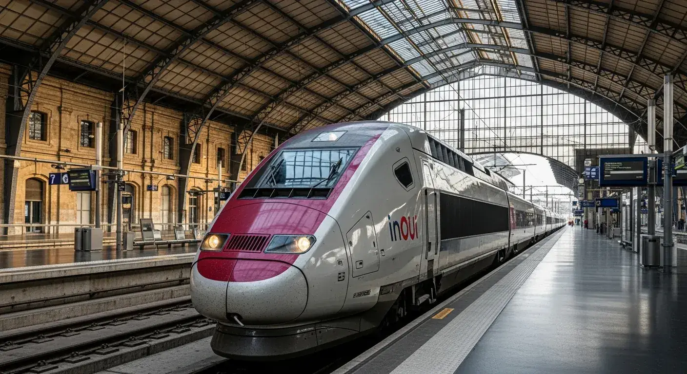 TGV inOUI à quai de la gare Bordeaux Saint-Jean prêt pour le départ vers Paris en 2h04