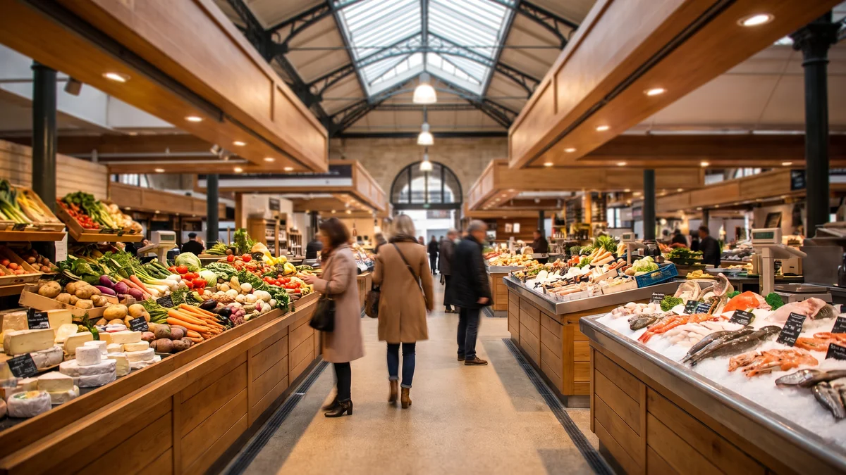 Étal de fruits de mer au Marché des Capucins à Bordeaux pour le déjeuner