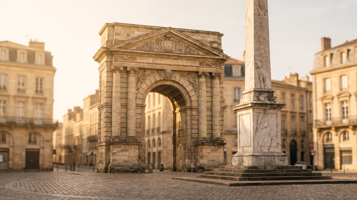Porte d'Aquitaine place de la Victoire à Bordeaux depuis une voiture privée